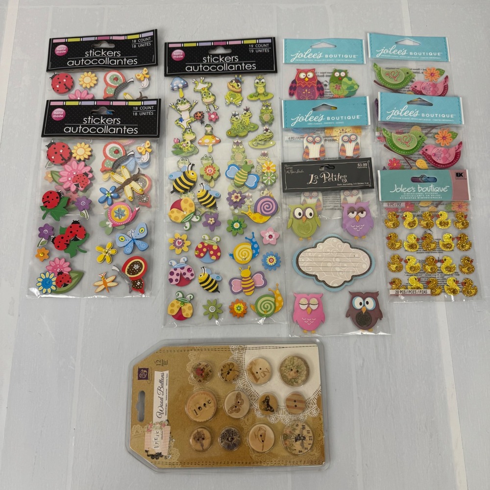 Jolee's Boutique Prima Marketing Sticker And Wood Button Lot Scrapbooking DIY